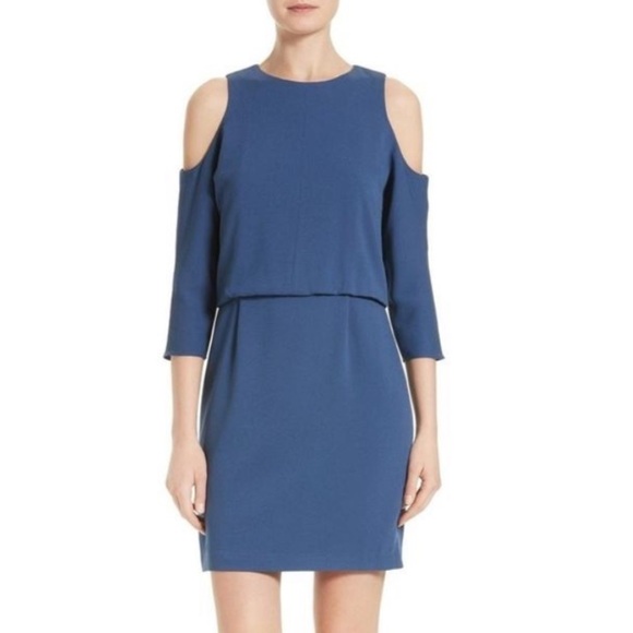 NWT Tibi Savanna Cold Shoulder Long Sleeve Sheath Dress In Delta Blue - Picture 1 of 7
